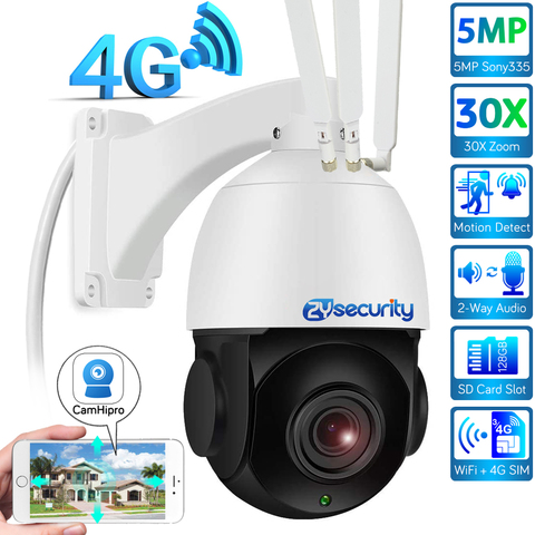 SIM Card 30X Zoom Sony 5MP IP PTZ Camera Outdoor H.265 2Way Audio Alarm Speed Dome Camera Network Surveillance Camera 3G 4G CCTV ► Photo 1/6