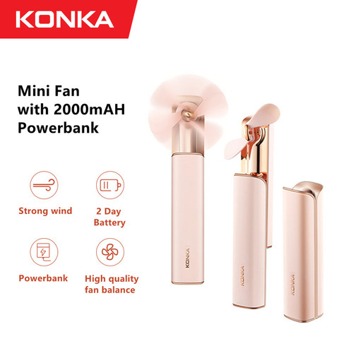 KONKA Handheld Mini Fan 2 in 1 Portable USB Recharge Silent Fan 2000mAH Powerbank Cooler Appliance Desktop Travel Hand Fan ► Photo 1/6