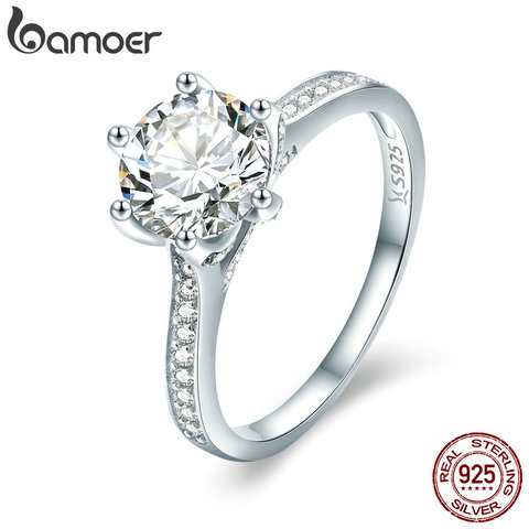 [Coupon $15 OFF $3] BAMOER High Quality 925 Sterling Silver Wedding Ring Princess Square CZ Finger Rings for Women SCR342 ► Photo 1/6