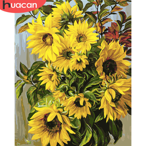 HUACAN Pictures By Numbers Sunflower Drawing On Canvas HandPainted Coloring Kits Art Gift DIY Oil Painting Home Decor ► Photo 1/6