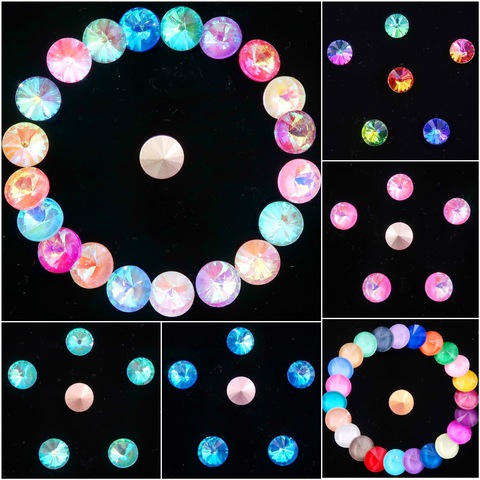 Glass crystal 8mm 10mm jelly candy AB & rainbow colors mix Rivoli round shape Glue on rhinestone beads handicraft diy trimming ► Photo 1/6