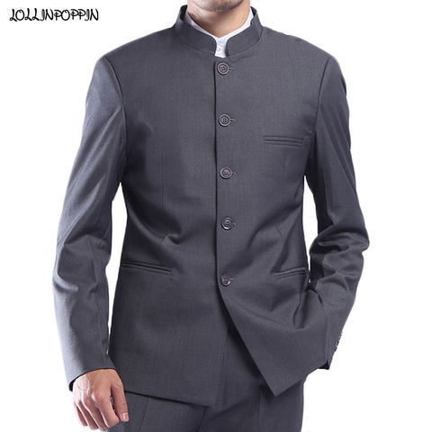 Men Gray Tunic Suit Jacket Mandarin Stand Collar Single Breasted Traditional Chinese Style Grey Coat Male Outerwear ► Photo 1/6