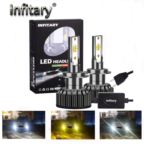 Infitary  3 colors changing headlights 3000K 4300K 6500K flash 72W Auto Lights H7 LED H1 H11 9005 9012 H4 LED car headlight new ► Photo 1/6