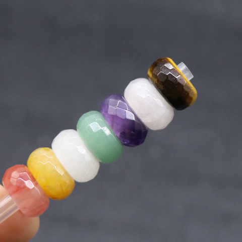 5Pcs  8x14mm Large Hole Beads Faceted Semi-precious Hole 6mm Abacus Round Loose Beads DIY For Bracelets Necklace Natural Stone ► Photo 1/6
