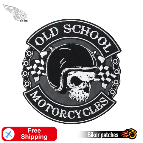 Old School Skull Patches embroidery iron on Motorcycle custom DIY cool biker patches punk badge heat transfer for clothing shirt ► Photo 1/5