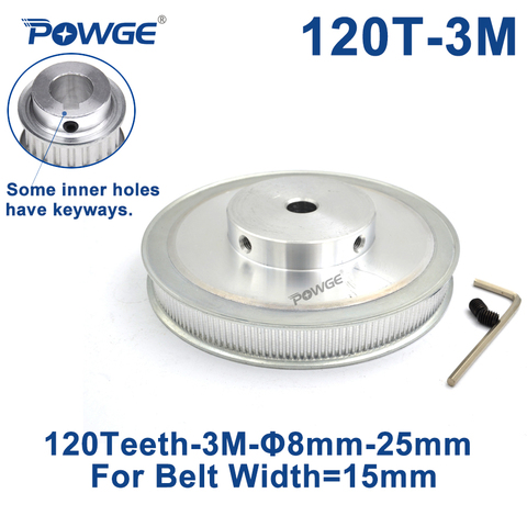 POWGE 120 Teeth HTD 3M Synchronous Pulley Bore 8/10/12/14/15/17/19/20mm for Width 15mm 3M Timing belt HTD3M pulley 120T 120Teeth ► Photo 1/6