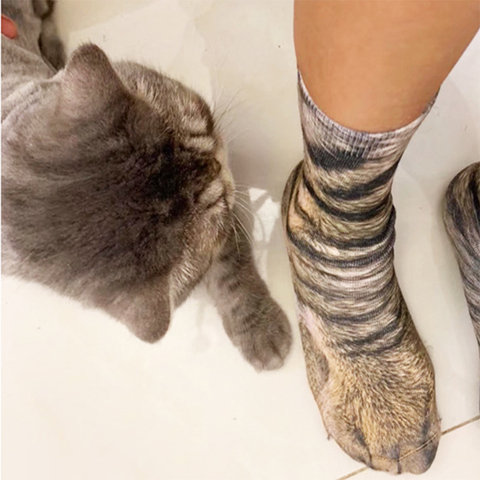 3D Simulation Animal Cat Foot Socks Unisex Funny Soft Cotton Long Socks Fashion Leopard Tiger Harajuku Christmas High Ankle Sock ► Photo 1/6