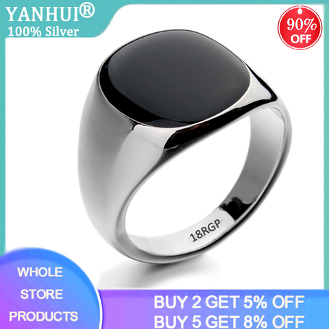 YANHUI Top Quality Black Stone Ring With 18KRGP Stamp 18K Gold Color Rare Natural Onyx Gem Rings For Men Women Vintage Jewelry ► Photo 1/6