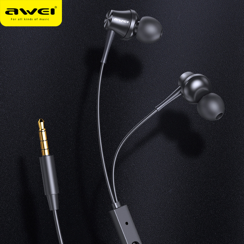 Awei PC-1 3.5mm Wired Earphone With Microphone  For Phone Earbuds Stereo Headset Super Bass In-Ear Earphones ► Photo 1/6