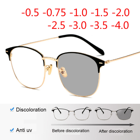 Round&Square Metal Glasses Frame Women Men Unisex Myopic Optical Eyeglasses Photochromic Glasses Prescription -0.5 -1.0 To -5.0 ► Photo 1/6