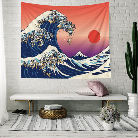 Japanese Tapestry Wall Hanging Moon Star Pattern Tapestry Home Decor Wall Hanging The Great Wave Printing Pattern Blanket ► Photo 1/6