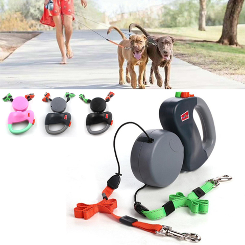 Dual Headed Pet Leashes Automatic Retractable Dogs Traction Rope Creative Double Dog Walking Leash Chain Pets Supplies ► Photo 1/6