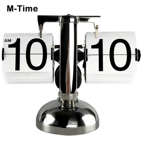Digital Table Clock Small Scale Retro Flip Over Desk Clocks Stainless Steel Flip Internal Gear Operated Table Desktop Clock Gift ► Photo 1/6