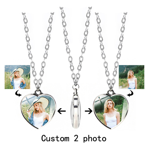 Personalized gift double-sided custom photo necklace heart-shaped female crystal glass necklace creative name logo wholesale ► Photo 1/6