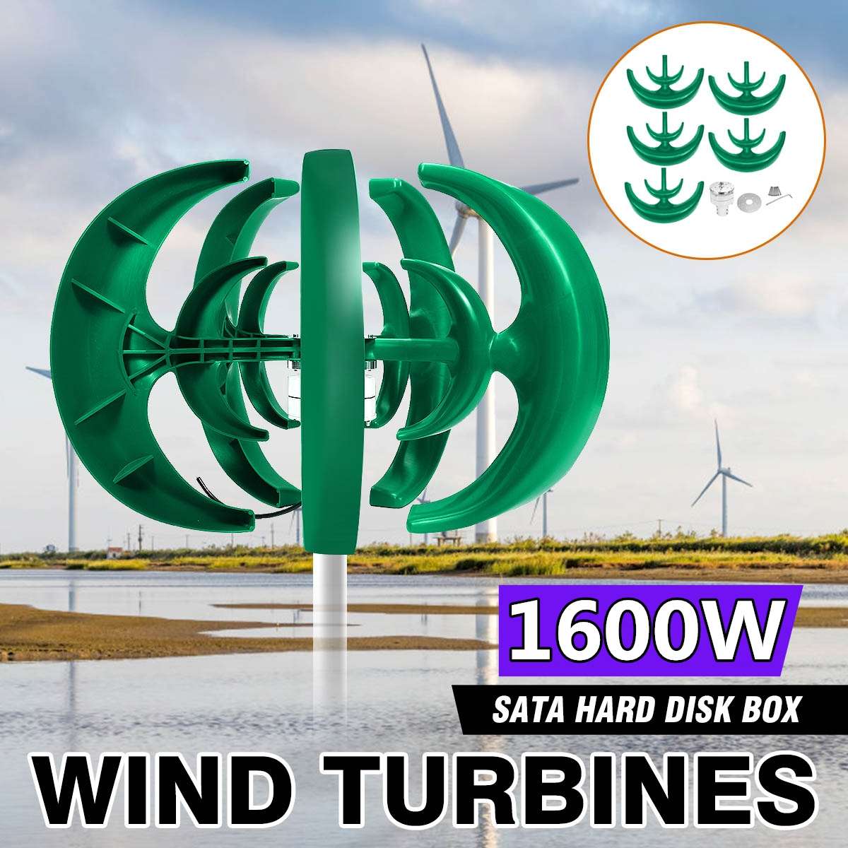 1600W 12V Lanterns 5 Blades Wind Turbine Generator Battery Charge Controller 