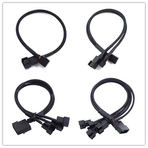 1pcs 4 Pin Pwm Fan Cable 1 To 2/3/4 Ways Splitter Black Sleeved 27cm Extension Cable Connector 4Pin PWM Extension Cables ► Photo 1/6