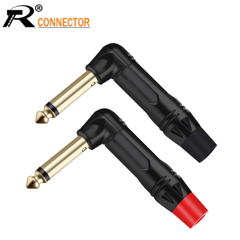 2PCS  Right Angle Jack 6.35 MONO Plug with Mute Switch Big Two-pin MONO Mute Plug  Gold-plated 6.5mm Microphone Connector ► Photo 1/6