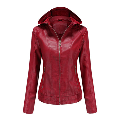 Women's Leather Jacket Autumn Winter Plus Velvet Warm Short Coat Ladies Red Black Zipper Outwear Tops Motorcycle Clothing PU ► Photo 1/6