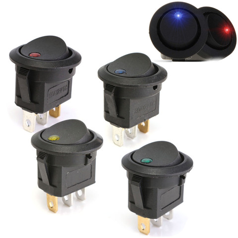 5Pcs 12V DC Waterproof Round Rocker Switch Dot Dash Car Van Boat LED Illuminated Light Toggle Switch ON/OFF Black Button ► Photo 1/6