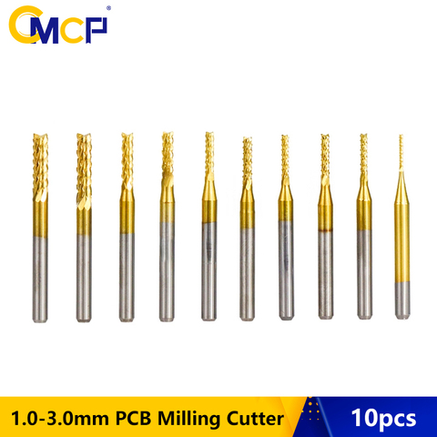 10pcs 1.0-3.0mm PCB Engraving Bit Drill Bit Set Carbide End Mill 1/8