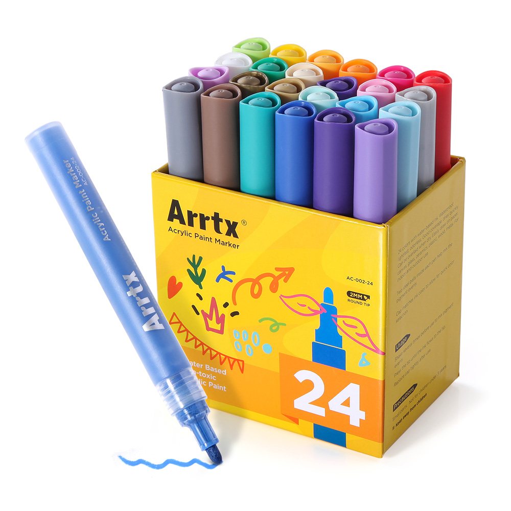 Arrtx 24 Colors Acrylic Markers Dual Tip Drawing Pen for Rock