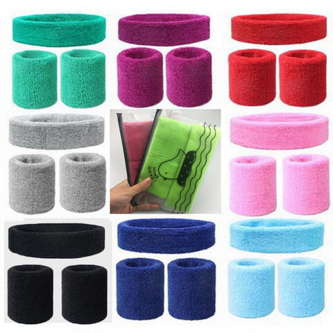 2Pcs Sport Wristbands + 1Pcs Headband Towel Sweatband Set For Yoga Basketball Tennis Fitness Run Head Band Wrist Brace Protector ► Photo 1/6