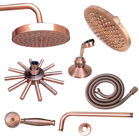 Wall Mounted Antique Red Copper Finish Round Rain Shower Head, Arm Shower Head, Head Holder Bracket, Shower Hose Nsh01 ► Photo 1/6