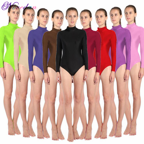 Women Long Sleeve High Neck Ballet Leotard Turtleneck Shiny Metallic Dance Bodysuit Gymnastic Leotard Unitard Adult Dancewear ► Photo 1/6
