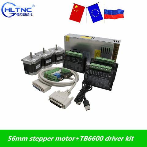 RUS Ship 3pcs 57HS5630A4 /D8 Nema23 stepper motor + TB6600 driver + 5 Axis Interface board  + power supply for CNC Router ► Photo 1/6