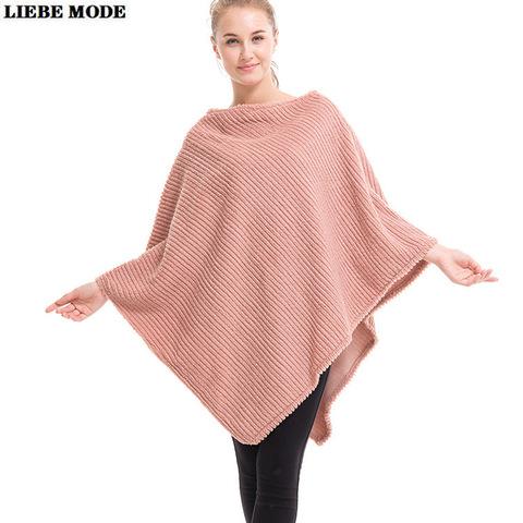 Autumn Winter Loose Pullover Knitted Sweater Women Irregular Shawl Cape Coat Black White Pink Grey Oversized Warm Poncho ► Photo 1/5