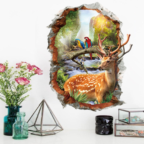 Creative 3D Broken Hole Landscape Deer Wall Sticker Bedroom Room Decoration Self Adhesive Adesivi Murali ► Photo 1/5