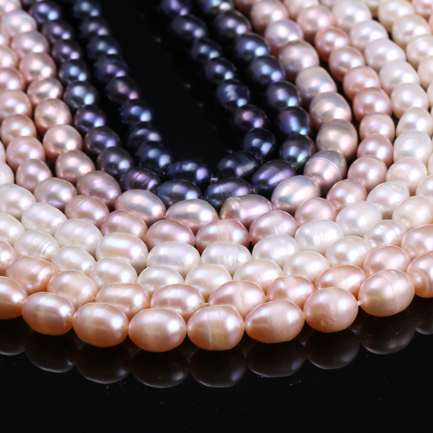 Natural Freshwater Cultured Pearls Beads Rice Shape 100% Natural Pearls for Jewelry Making DIY Strand 13 Inches Size 7-8mm ► Photo 1/6