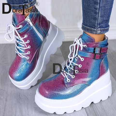 Buy Online Doratasia Brand New Ladies Platform Boots Fashion Thick Bottom Ankle Boots Women Shoelace Buckle Wedges Shoes Woman Alitools