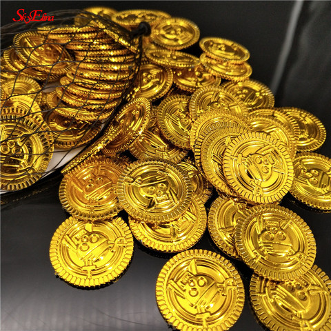 50/100pcs Fake Plastic Gold Coin Christmas Decorations Kids Pirate Gold Halloween Party Decoration Toy Coins Game Currency 5z ► Photo 1/6
