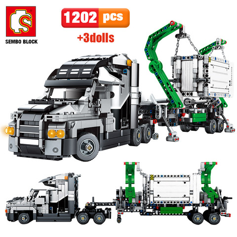 SEMBO 1202pcs City Big Truck Engineering Buiding Blocks Technic Mark Container Vehicles Car Figures Bricks Toys For Children ► Photo 1/6