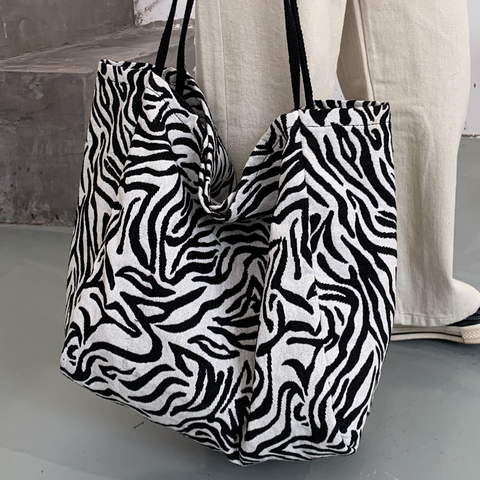 VeryMe Canvas Casual Women Bags Personality Female Totes Bag Zebra Pattern Shoulder Bag Ladies Foldable Large Capacity Handbags ► Photo 1/6