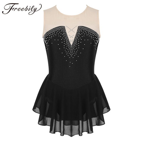 Sparkly Inlaid Rhinestone Mesh Splice Gymnastics Leotard Girls Figure Skating Dress Kids Contemporary Lyrical Ballet Costumes ► Photo 1/6