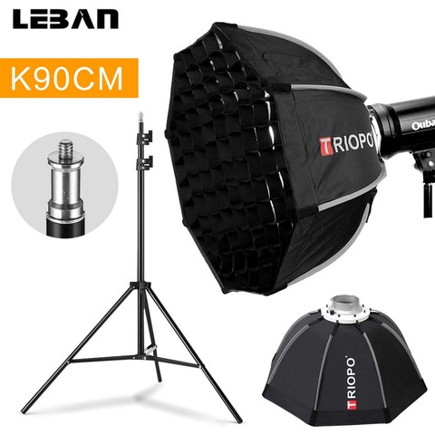 Triopo 90cm Portabe Bowens Mount Octagon Umbrella Softbox Outdoor Soft Box + 2m Light Stand + Honeycomb Grid for Studio Strobe ► Photo 1/6