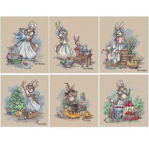 Rabbit Grandmother Series patterns Counted Cross Stitch  DIY Chinese Cross Stitch Kits Embroidery Needlework Sets ► Photo 1/6