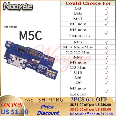 For Meizu M5C M710H M5s M5 mini M6s M6 M8 M2 M3 note M3s U10 U20 M6t USB Charging Charger Port Dock Flex Cable Microphone ► Photo 1/5