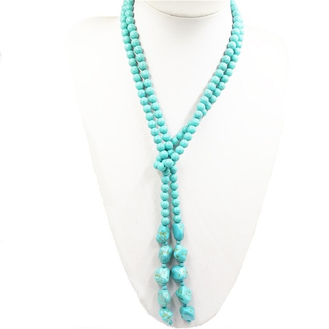 New Hot sale Bohemia style 6mm calaite turquoises stone round beads long chain necklace women statement diy jewelry 50inches ► Photo 1/6