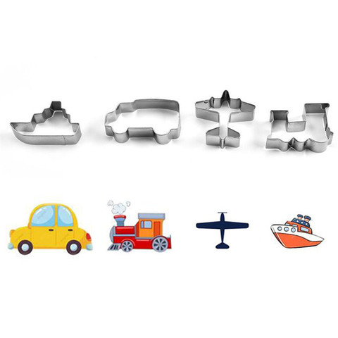 4pcs Stainless Steel Vehicle Cookie Cutter Car Train Ship Candy Biscuit Mold Cooking Tools Pastry Cake Fondant Cutters Mould ► Photo 1/6