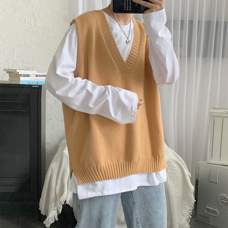 Korean Vest Men Korean Sweater Vest Men's Fashion Solid Color