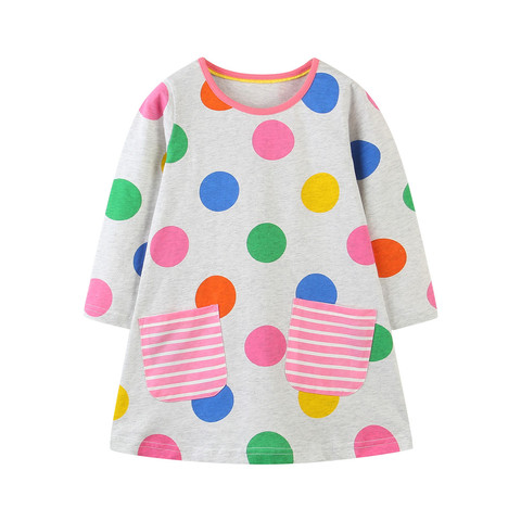 Jumping Meters   Children's Cotton Princess Dress with Dots Print Pockets School Girls Fashion Clothes Hot Toddler Costume ► Photo 1/6