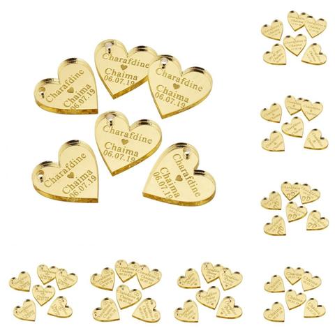 50pcs Personalized Customized Engraved Mirror Gold Love Hearts Wedding Table Centerpieces Mr & Mrs Surname Name Tag Decor ► Photo 1/2