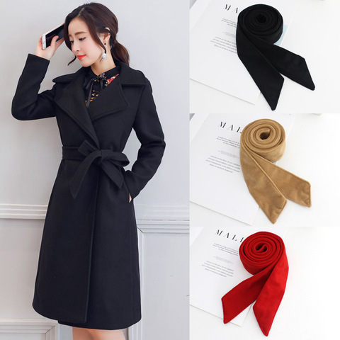 2022 Autumn/winter belt with round buckle ladies double-fabric coat decoration wide bow windcoat waist straps Black khaki ► Photo 1/6