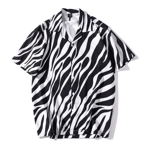 Streetwear Men Hip Hop Black White Zebra Short Sleeve Shirts Summer Beach Full Print Shirts Women Harajuku Fashion Top Clothes ► Photo 1/6