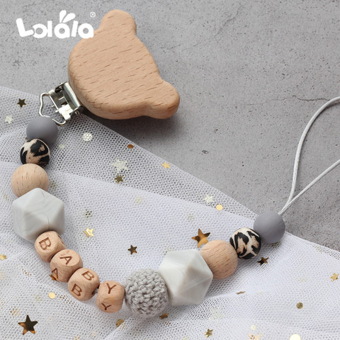 Wood Pacifier Clips Safe Teething Chain Baby Teether Eco-friendly Dummy Clips Holder Personalized Name ► Photo 1/6