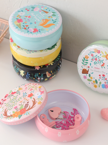 1PC Round Pot Illustration Tea Storage Boxes Desk Organizer Tin Animal Storage Case Jewelry Cases Wedding Candy Christmas Gifts ► Photo 1/4