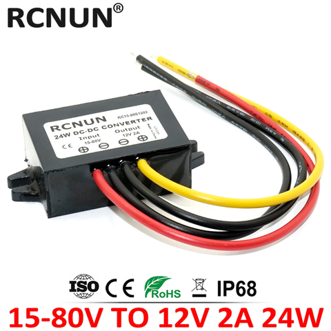 RCNUN 24V 36V 48V 60V to 12V 1A 2A 3A 5A Step-down DC DC Converter 60V-12V Voltage Regulator Buck Car Truck Boat Power Supply ► Photo 1/3